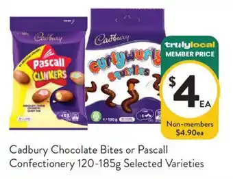 Cadbury Chocolate Bites or Pascall Confectionery