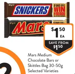 Foodworks Mars Medium Chocolate Bars or Skittles Bag offer