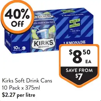 Foodworks Kirks Soft Drink Cans offer