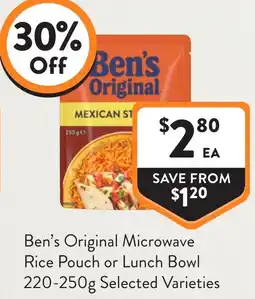 Foodworks Ben's Original Microwave Rice Pouch or Lunch Bowl offer