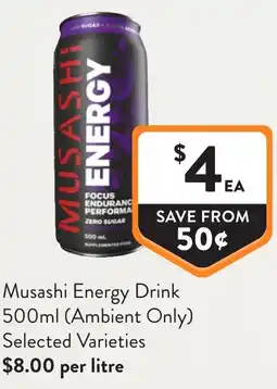 Foodworks Musashi Energy Drink offer