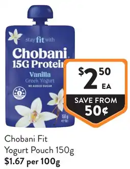 Foodworks Chobani Fit Yogurt Pouch offer