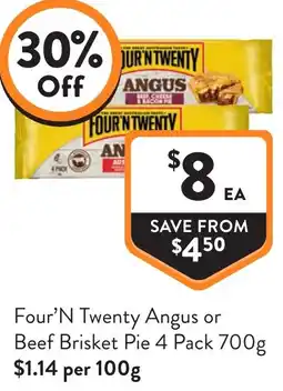 Foodworks Four'N Twenty Angus or Beef Brisket Pie offer
