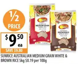 Supabarn Sunrice australian medium grain white & brown rice offer
