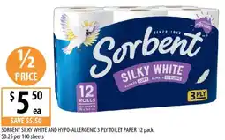Supabarn Sorbent silky white and hypo-allergenic 3 ply toilet paper offer