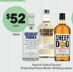 Foodland Absolut Vodka Flavours Sheep Dog Peanut Butter Whiskey Liqueur offer