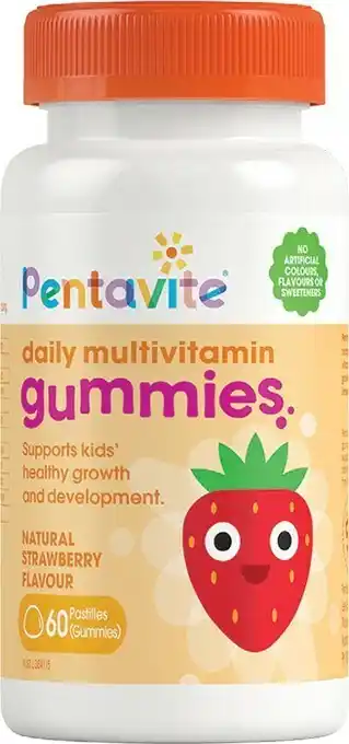 Priceline Pentavite Daily Multivitamin Natural Strawberry Flavour 60 Pastilles Gummies offer