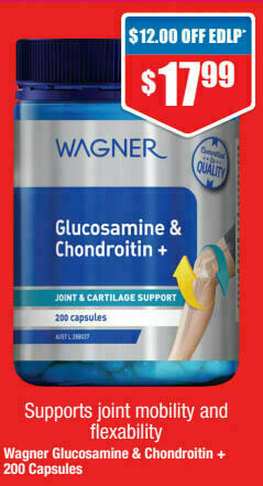 ePharmacy Wagner Glucosamine & Chondroitin + 200 Capsules offer