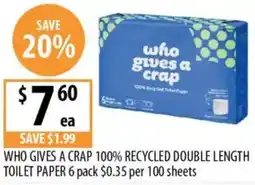 Supabarn Who gives a crap 100% recycled double length toilet paper offer
