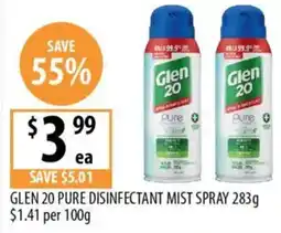 Supabarn Glen 20 pure disinfectant mist spray offer