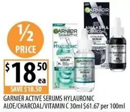 Supabarn Garnier active serums hylauronic aloe/charcoal/vitamin c offer