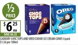 Supabarn Cadbury choc tops and oreo cookie ice cream cones offer