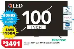 Harvey Norman Hisense 100" Q7S 4K HI-QLED Smart TV offer