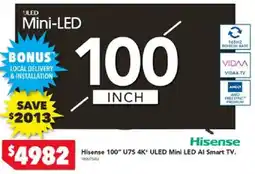Harvey Norman Hisense 100" U7S 4K ULED Mini LED Al Smart TV offer