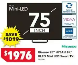 Harvey Norman Hisense 75" U7SAU 4K* ULED Mini LED Smart TV offer