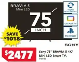 Harvey Norman Sony 75" BRAVIA 5 4K* Mini LED Smart TV offer