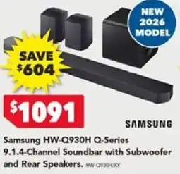 Harvey Norman Samsung HW-Q930H Q-Series 9.1.4-Channel Soundbar with Subwoofer and Rear Speakers offer