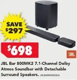 Harvey Norman JBL Bar 800MK2 7.1-Channel Dolby Atmos Soundbar with Detachable Surround Speakers offer