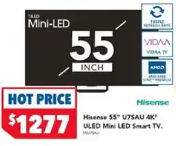 Harvey Norman Hisense 55" U7SAU 4K' ULED Mini LED Smart TV offer