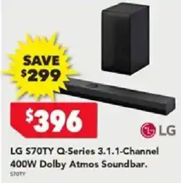 Harvey Norman LG S70TY Q-Series 3.1.1-Channel 400W Dolby Atmos Soundbar offer