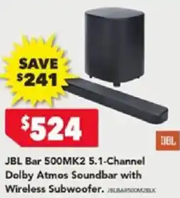 Harvey Norman JBL Bar 500MK2 5.1-Channel Dolby Atmos Soundbar with Wireless Subwoofer offer