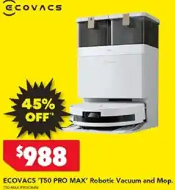 Harvey Norman ECOVACS 'T50 PRO MAX' Robotic Vacuum and Mop offer