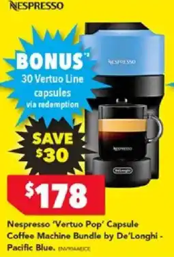 Harvey Norman Nespresso 'Vertuo Pop' Capsule Coffee Machine Bundle by De'Longhi offer