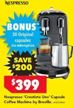 Harvey Norman Nespresso 'Creatista Uno' Capsule Coffee Machine by Breville offer