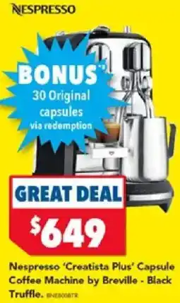 Harvey Norman Nespresso 'Creatista Plus' Capsule Coffee Machine by Breville offer