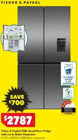Harvey Norman Fisher & Paykel 538L Quad-Door Fridge with Ice & Water Dispenser offer