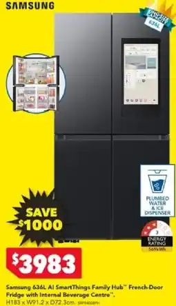 Harvey Norman Samsung 636L Al SmartThings Family Hub™ French-Door Fridge with Internal Beverage Centre". offer