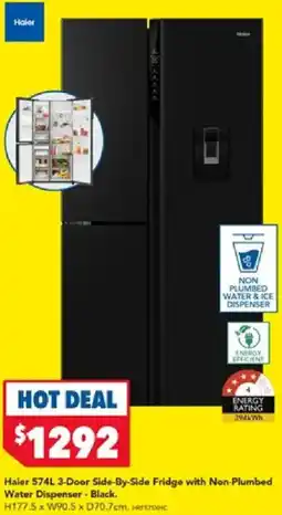 Harvey Norman Haier 574L 3-Door Side-By-Side Fridge with Non-Plumbed Water Dispenser offer