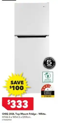 Harvey Norman CHIQ 202L Top Mount Fridge offer