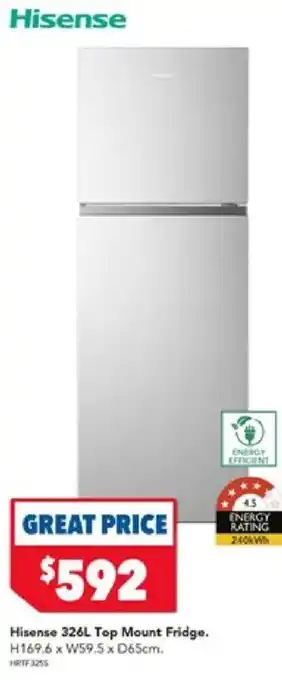 Harvey Norman Hisense 326L Top Mount Fridge offer