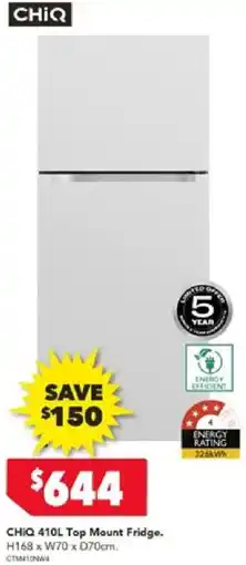 Harvey Norman CHIQ 410L Top Mount Fridge offer