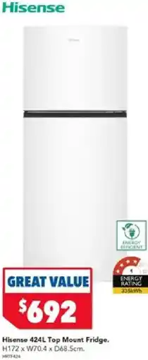 Harvey Norman Hisense 424L Top Mount Fridge offer
