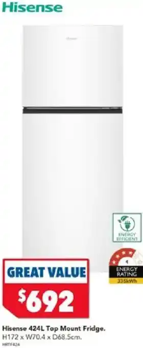 Harvey Norman Hisense 424L Top Mount Fridge offer