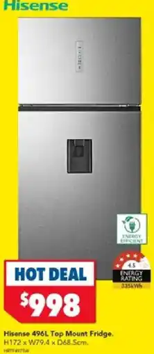 Harvey Norman Hisense 496L Top Mount Fridge offer