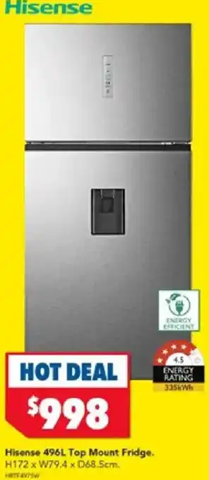 Harvey Norman Hisense 496L Top Mount Fridge offer