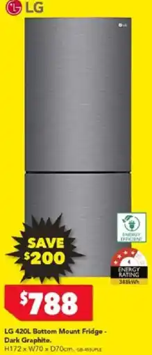Harvey Norman LG 420L Bottom Mount Fridge offer