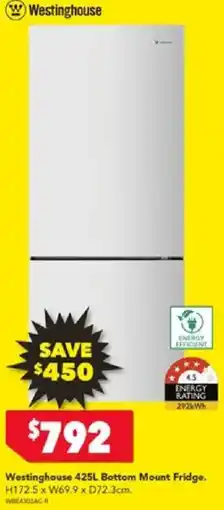 Harvey Norman Westinghouse 425L Bottom Mount Fridge offer