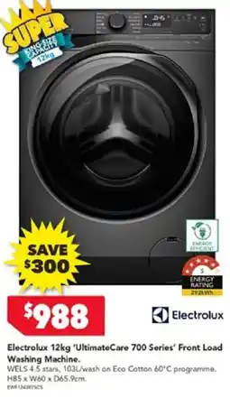 Harvey Norman Electrolux 12kg 'UltimateCare 700 Series' Front Load Washing Machine offer