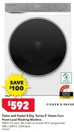 Harvey Norman Fisher and Paykel 8.5kg 'Series 5' Steam Care Front Load Washing Machine offer