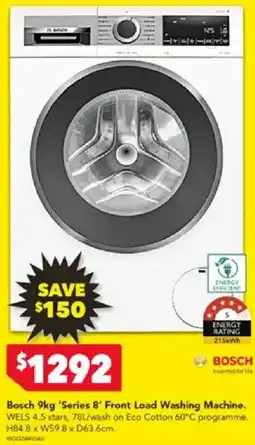 Harvey Norman Bosch 9kg 'Series 8' Front Load Washing Machine offer