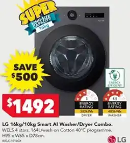 Harvey Norman LG 16kg/10kg Smart Al Washer/Dryer Combo offer
