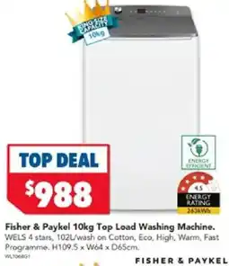 Harvey Norman Fisher & Paykel 10kg Top Load Washing Machine offer