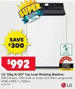 Harvey Norman LG 12kg Al DDⓇ Top Load Washing Machine offer