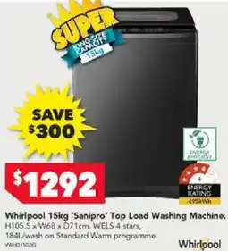Harvey Norman Whirlpool 15kg 'Sanipro' Top Load Washing Machine offer