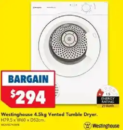 Harvey Norman Westinghouse 4.5kg Vented Tumble Dryer offer