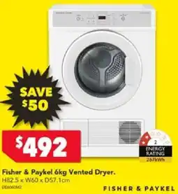 Harvey Norman Fisher & Paykel 6kg Vented Dryer offer